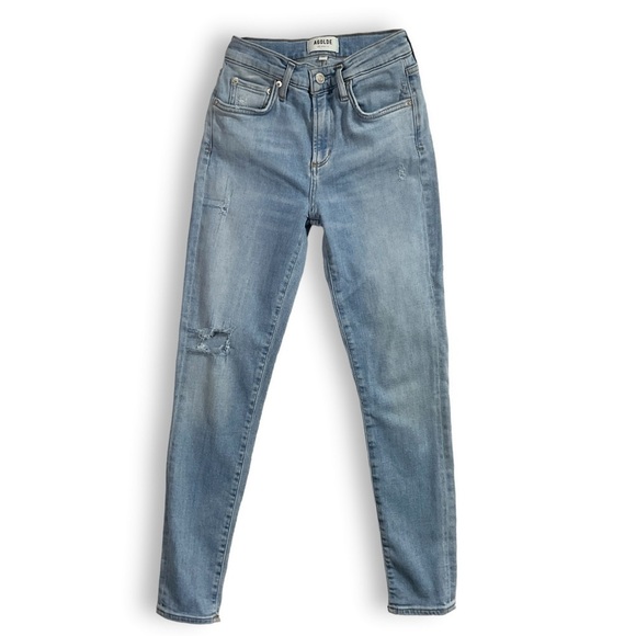 Agolde Sophie Ankle Jeans Slim Leg Light Wash Distressed Denim Sz 25 - Picture 2 of 11